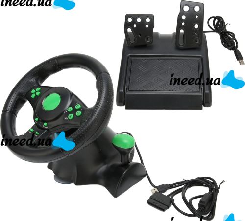Vibration Steering Wheel 3-in-1 Universal Game Steering Wheel with Pedals and Gearbox for PC/PS2/PS3, Multimedia Sports Steering Wheel for PC