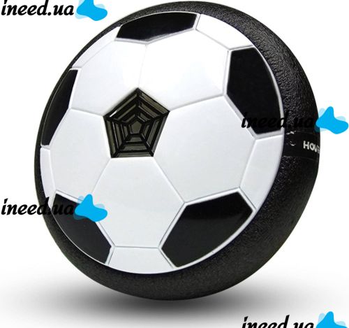 Електричний літаючий м'яч Hoverball, Дитячий аеромяч повітряний ховербол з LED підсвічуванням і музикою для гри в футбол на батарейках чорно білий