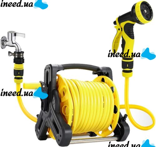 Садовий поливальний шланг з котушкою і розпилювачем ARK Water Hose Reel AND923 10 м для поливу, Котушка барабан для водяного шланга 3/8 " з ручкою