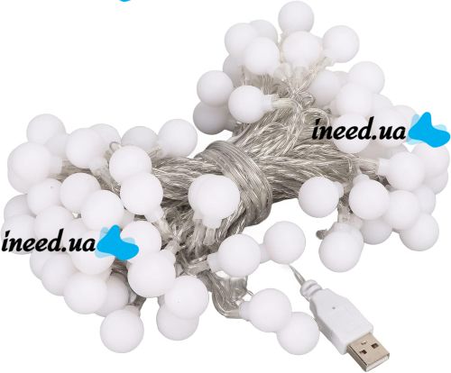 Внутренняя светодиодная гирлянда Шарики 3м 20 LED шариков от USB Теплый белый, Новогодняя гирлянда 3 метра для дома от юсб Теплая белая