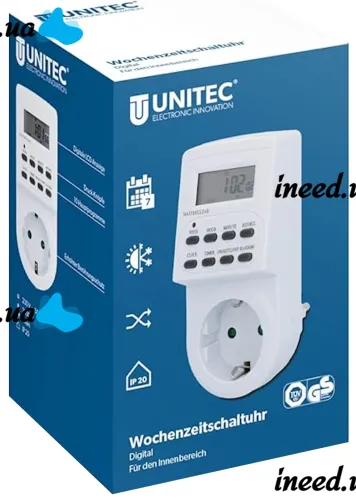 Розетка Unitec з таймером електронна тижнева з Lcd дисплеєм увімкнення і вимкнення струму за розкладом