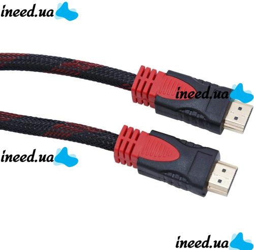 Усиленный кабель Hdmi to Hdmi 10м 1080p в обмотке Кабель-удлинитель HDMI-HDMI 10m 10 m, 10 м для монитора и телевизора в оплетке Черно Красный