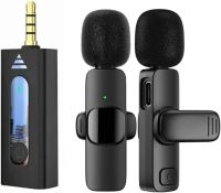 Петличний подвійний мікрофон K35 з AUX для смартфона з прищіпкою на одяг, Петличка 2 мікрофони з шумозаглушенням для блогера 3,5 мм до 20м Чорна