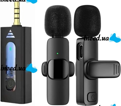 Петличний подвійний мікрофон K35 з AUX для смартфона з прищіпкою на одяг, Петличка 2 мікрофони з шумозаглушенням для блогера 3,5 мм до 20м Чорна