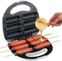 Sausage maker Domotec KB-888 machine for cooking hot dogs and sausages on a stick with 6 cells 800W, Waffle maker for corn dogs 800W White