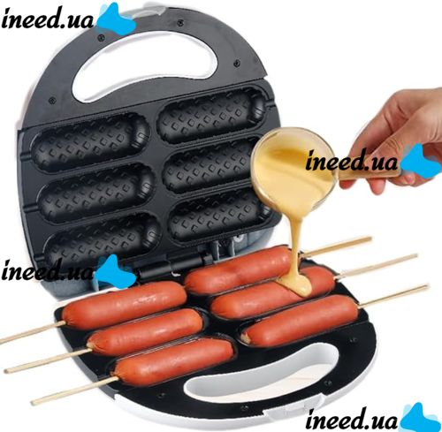 Sausage maker Domotec KB-888 machine for cooking hot dogs and sausages on a stick with 6 cells 800W, Waffle maker for corn dogs 800W White