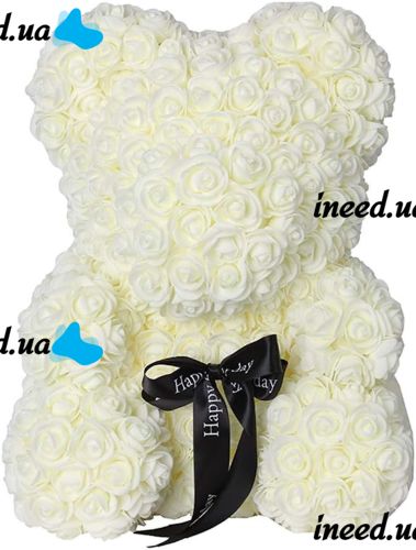 Little Teddy Bear made of artificial 3D Roses Teddy Bear de Luxe 25 cm White, Teddy bear