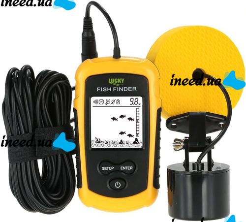 Portable Echo Sounder Lucky Fish Finder FFW1108-1 with Color Screen Up to 100m for Fish Search Universal Wired Fishing Radar Yellow