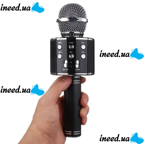 Беспроводной караоке микрофон WSTER WS-858 Bluetooth USB AUX FM со встроенным динамиком 5W, блютуз микрофон с регулятором громкости Q858 для пения