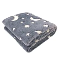 Дитячий світиться плед Magic Blanket Сірий 150х200 см, Плюш, місяць і зірки, покривало світиться День-Ніч, мікрофібра, флісовий люмінесцентний