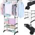 Vincenzi Colgador doble ajustable reinforced telescopic hanger, Double Floor shelf, clothes rack with 3 shoe shelves