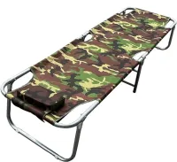 Folding single bed with headrest DSSLU 59 with a load of up to 120 kg, Tourist cot with pillow 190x75x43 cm Camouflage