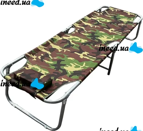 Folding single bed with headrest DSSLU 59 with a load of up to 120 kg, Tourist cot with pillow 190x75x43 cm Camouflage