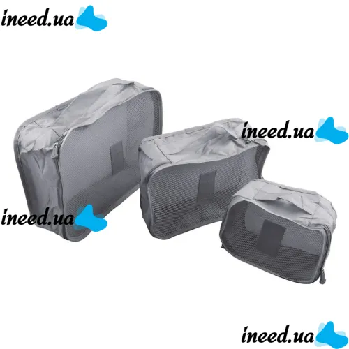 Набір дорожніх сумок органайзерів Secret Pouch 6 штук Сірі, чохли мішки для зберігання одягу у валізі, водонепроникні для подорожей laundry