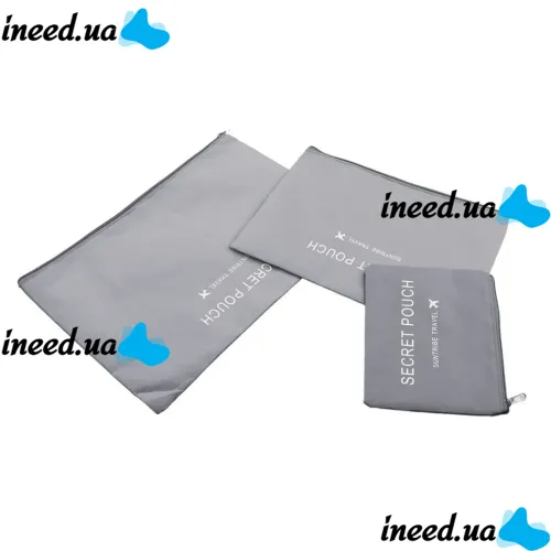 Набір дорожніх сумок органайзерів Secret Pouch 6 штук Сірі, чохли мішки для зберігання одягу у валізі, водонепроникні для подорожей laundry