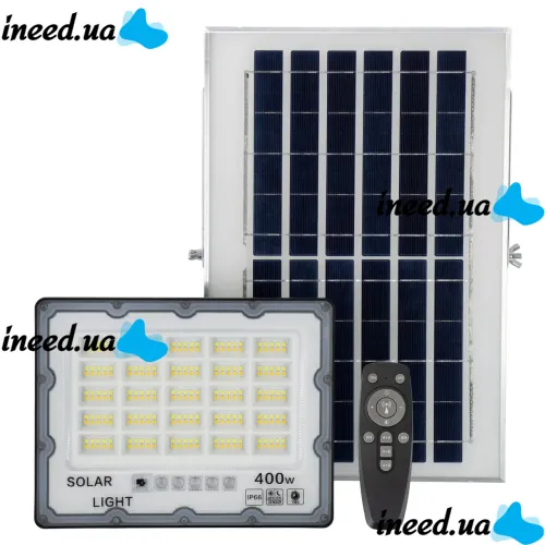 Вуличний настінний світильник прожектор Solar Wall Lamp JX-007 400W на сонячній батареї з пультом, ліхтар з датчиком руху і сонячною панеллю