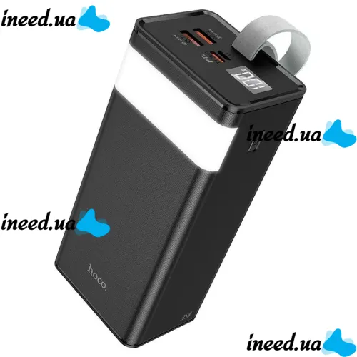 External Battery with Fast Charging Power Bank Hoco J89A 60000mAh 22.5W, Portable Battery Powerbank Hoco 18W with Flashlight and Strap Black