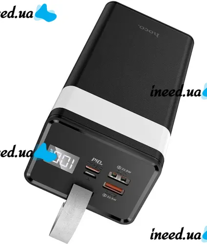 External Battery with Fast Charging Power Bank Hoco J86 40000mAh 22.5W, Portable Battery Powerbank Hoco 18W with Flashlight and Strap Black