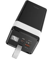 External Battery with Fast Charging Power Bank Hoco J89A 60000mAh 22.5W, Portable Battery Powerbank Hoco 18W with Flashlight and Strap Black