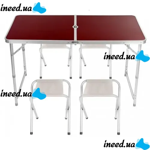 Aluminum Folding Picnic Table with Set with 4 Chairs Premier PR-FX8812 Brown Camping Folding Table Suitcase Folding Table