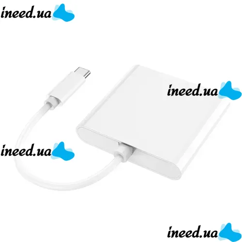 Кабель, адаптер, конвертер Buro Type-C на HDMI, USB 3.0, Type C, 3 в 1 концентратор для устройств с Type с портом, Переходник hub разветвитель белый