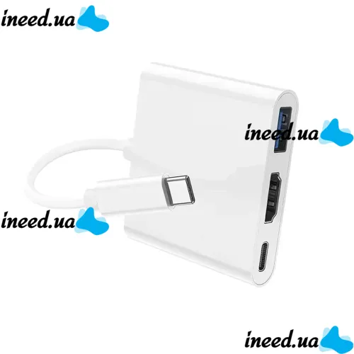 Кабель, адаптер, конвертер Buro Type-C на HDMI, USB 3.0, Type C, 3 в 1 концентратор для устройств с Type с портом, Переходник hub разветвитель белый