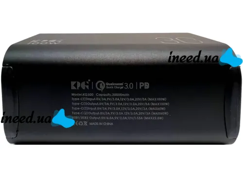 Portable Charger Power Bank KP KG-300 30000 mAh 100W with Flashlight, External Battery Powerbank 30000mAh USB Type-C with Handle Black