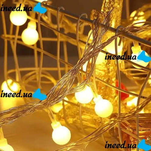 Внутренняя светодиодная гирлянда Шарики 3м 20 LED шариков на батарейках Теплый белый, Новогодняя гирлянда 3 метра для дома от батареек Теплая белая