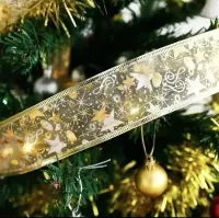 LED garland in the form of a LaceShine ribbon Warm white 5 meters with a pattern of snowflakes on batteries, Christmas ribbon 5m 50 LED diodes Warm white
