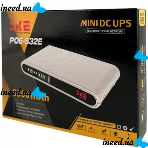 Джерело безперебійного живлення ДБЖ UPS SKE POE-532E для WI-Fi роутера 5V 9V 12V Power Bank 8800 mAh бесперебойник 17W для PoE 15V 24V модему Білий