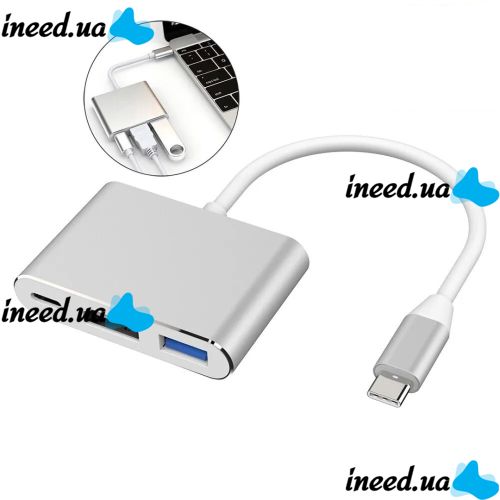Кабель, адаптер, конвертер Buro Type-C на HDMI, USB 3.0, Type C, 3 в 1 концентратор для устройств с Type с портом, Переходник hub разветвитель белый