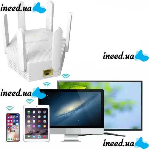 Бездротовий Wi-FI Репітер підсилювач сигналу Repeater AND LV-WR56T до 300 Мбіт/з WLAN ретранслятор розширювач діапазону вай фай роутера 6 антен