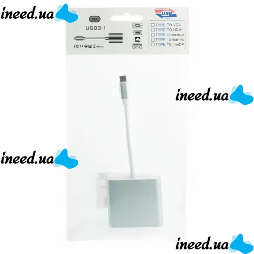 Кабель, адаптер, конвертер Buro Type-C на HDMI, USB 3.0, Type C, 3 в 1 концентратор для устройств с Type с портом, Переходник hub разветвитель белый