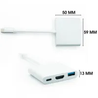 Кабель, адаптер, конвертер Buro Type-C на HDMI, USB 3.0, Type C, 3 в 1 концентратор для устройств с Type с портом, Переходник hub разветвитель белый
