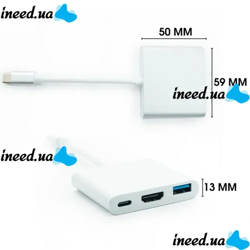 Кабель, адаптер, конвертер Buro Type-C на HDMI, USB 3.0, Type C, 3 в 1 концентратор для устройств с Type с портом, Переходник hub разветвитель белый