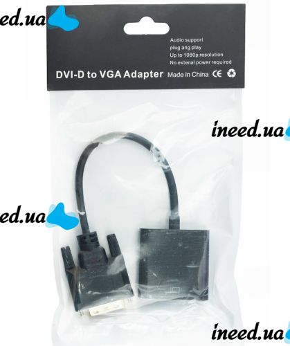 Моніторний адаптер, перехідник U - 993 DVI - D на VGA, мультимедійний Конвертер для відеокарти DVI2VGA - 01 на кабелі 1080p 0.13 m Чорний