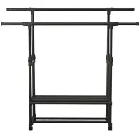 Подвійна телескопічна стійка Double Rack для зберігання одягу та взуття на коліщатках Підлогова пересувна вішалка 155х42х76см до 40кг Чорна