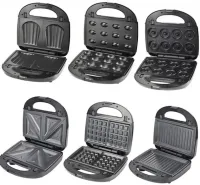 Electric Sandwich Maker, Sandwich Maker Opera OP-909 2500W with 6 Removable Grill Molds, Waffle iron, non-stick walnut pan