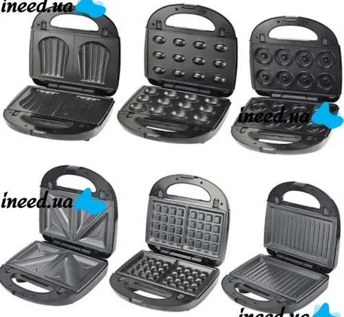 Electric Sandwich Maker, Sandwich Maker Opera OP-909 2500W with 6 Removable Grill Molds, Waffle iron, non-stick walnut pan