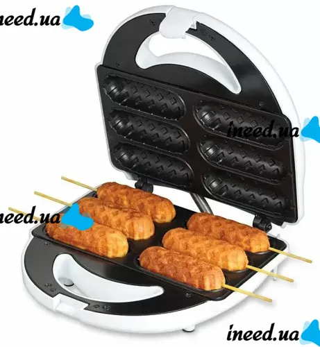 Sausage maker Domotec KB-888 machine for cooking hot dogs and sausages on a stick with 6 cells 800W, Waffle maker for corn dogs 800W White