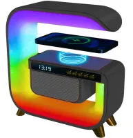 Настільна смарт лампа нічник RGB XM-G3 акумуляторний з бездротовою зарядкою 15W і Bluetooth колонкою, Блютуз колонка G3 з підсвічуванням Чорна