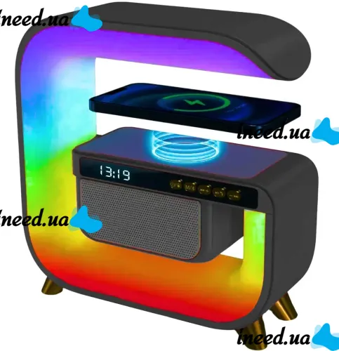 Настільна смарт лампа нічник RGB XM-G3 акумуляторний з бездротовою зарядкою 15W і Bluetooth колонкою, Блютуз колонка G3 з підсвічуванням Чорна