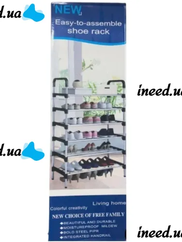 Підлогова Полиця органайзер Shoe Rack Rias RD-9005 для зберігання взуття 6 ярусів, стійка етажерка на 6 секцій полиць 115x56x30 см зі сталі срібляста