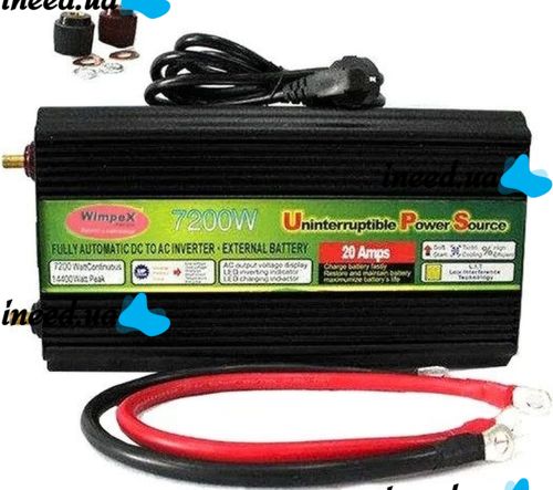 Автомобільний перетворювач напруги Wimpex 12V-220V 7200w інвертор C Led дисплеєм і зарядним від мережі 220