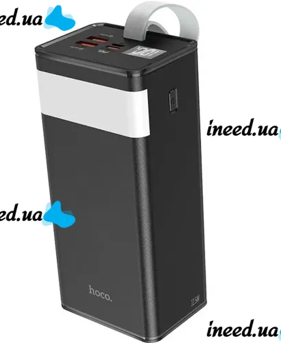 External Battery with Fast Charging Power Bank Hoco J89A 60000mAh 22.5W, Portable Battery Powerbank Hoco 18W with Flashlight and Strap Black