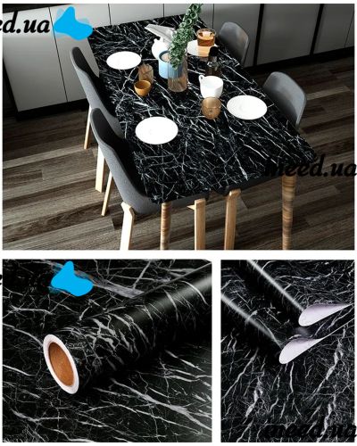 Self-adhesive Kitchen film 5m x 60cm Supretto BM-560 black marble, waterproof vinyl to protect kitchen surfaces, walls, furniture plates