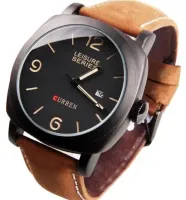 Чоловічі наручні Curren Leisure Series 8158 на руку з ремінцем зі штучної шкіри, Класичний кварцовий годинник з чорним циферблатом і календарем