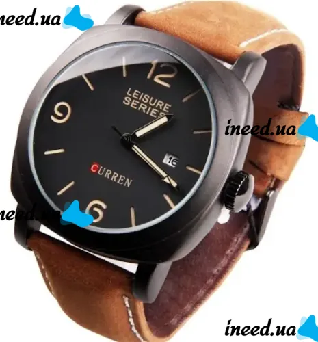 Чоловічі наручні Curren Leisure Series 8158 на руку з ремінцем зі штучної шкіри, Класичний кварцовий годинник з чорним циферблатом і календарем