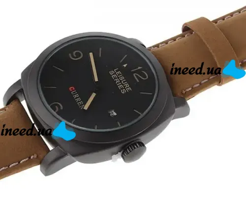 Чоловічі наручні Curren Leisure Series 8158 на руку з ремінцем зі штучної шкіри, Класичний кварцовий годинник з чорним циферблатом і календарем