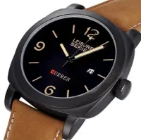 Чоловічі наручні Curren Leisure Series 8158 на руку з ремінцем зі штучної шкіри, Класичний кварцовий годинник з чорним циферблатом і календарем